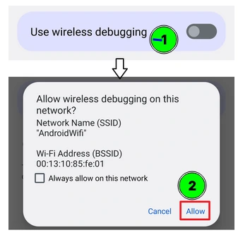 Wireless Debugging চালু করার স্ক্রিনশট