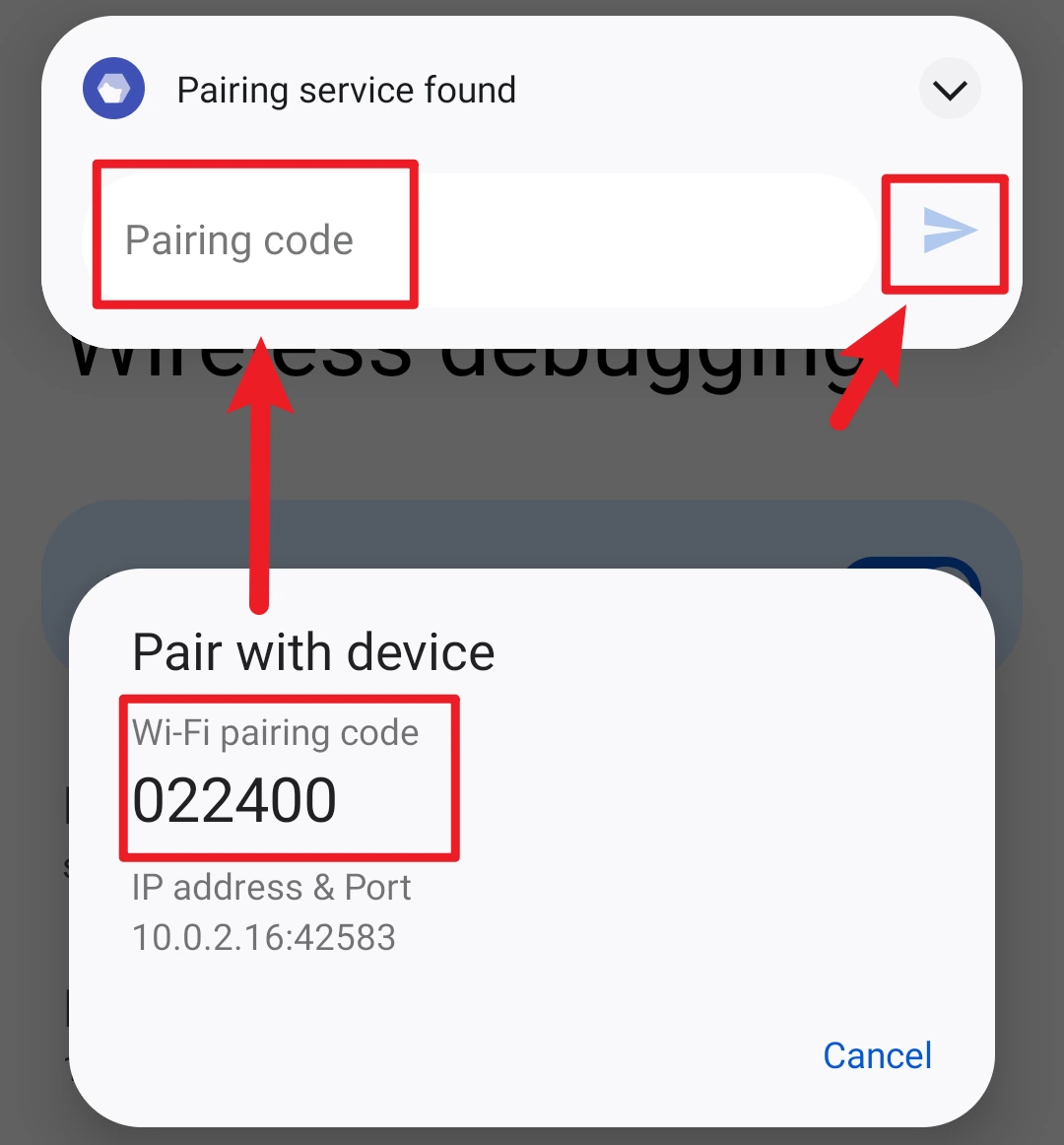 Wireless Debugging ও Pairing ণোটিফিকেশন এর স্ক্রিনশট